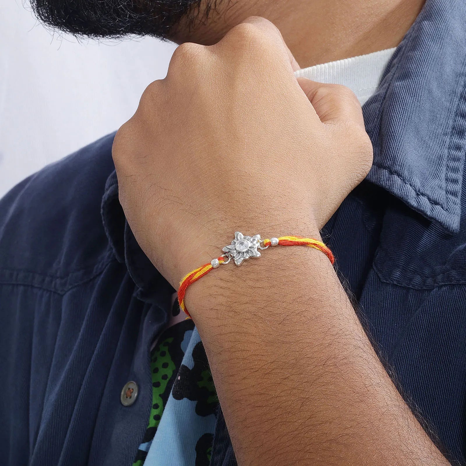 Star Design Silver Rakhi for Brother - Tweov Jewels