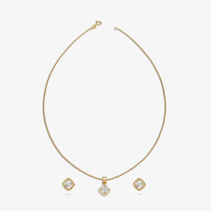 Gold Plated Square Cut AD Silver Pendant & Earrings Set