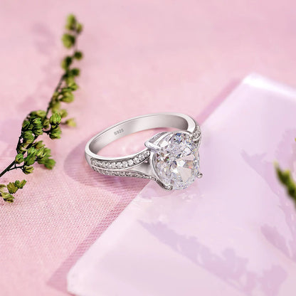 Oval Cut Silver Diamond Ring