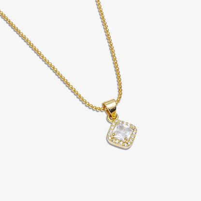 Gold Plated Square Cut AD Silver Pendant & Earrings Set