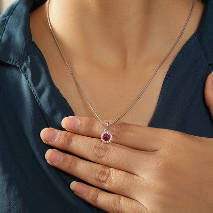 Ruby Red CZ Pendant Chain For Women – 925 Sterling Silver Rhodium Plated