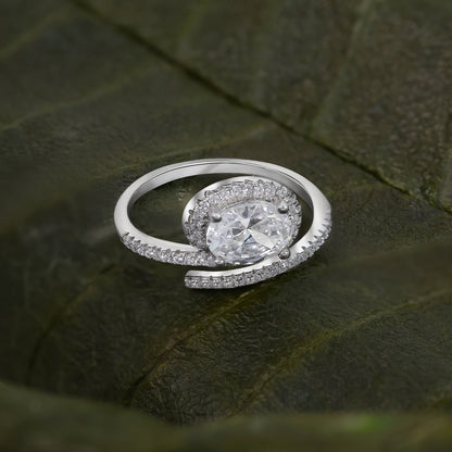 Round Cut Diamond Studded Spiral Silver Ring