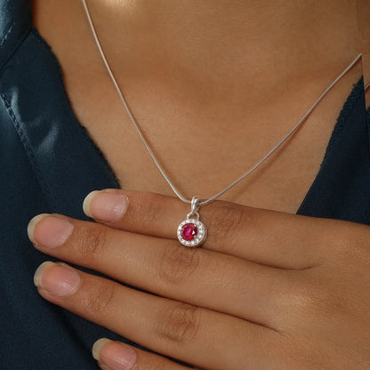 Ruby Red CZ Pendant Chain For Women – 925 Sterling Silver Rhodium Plated