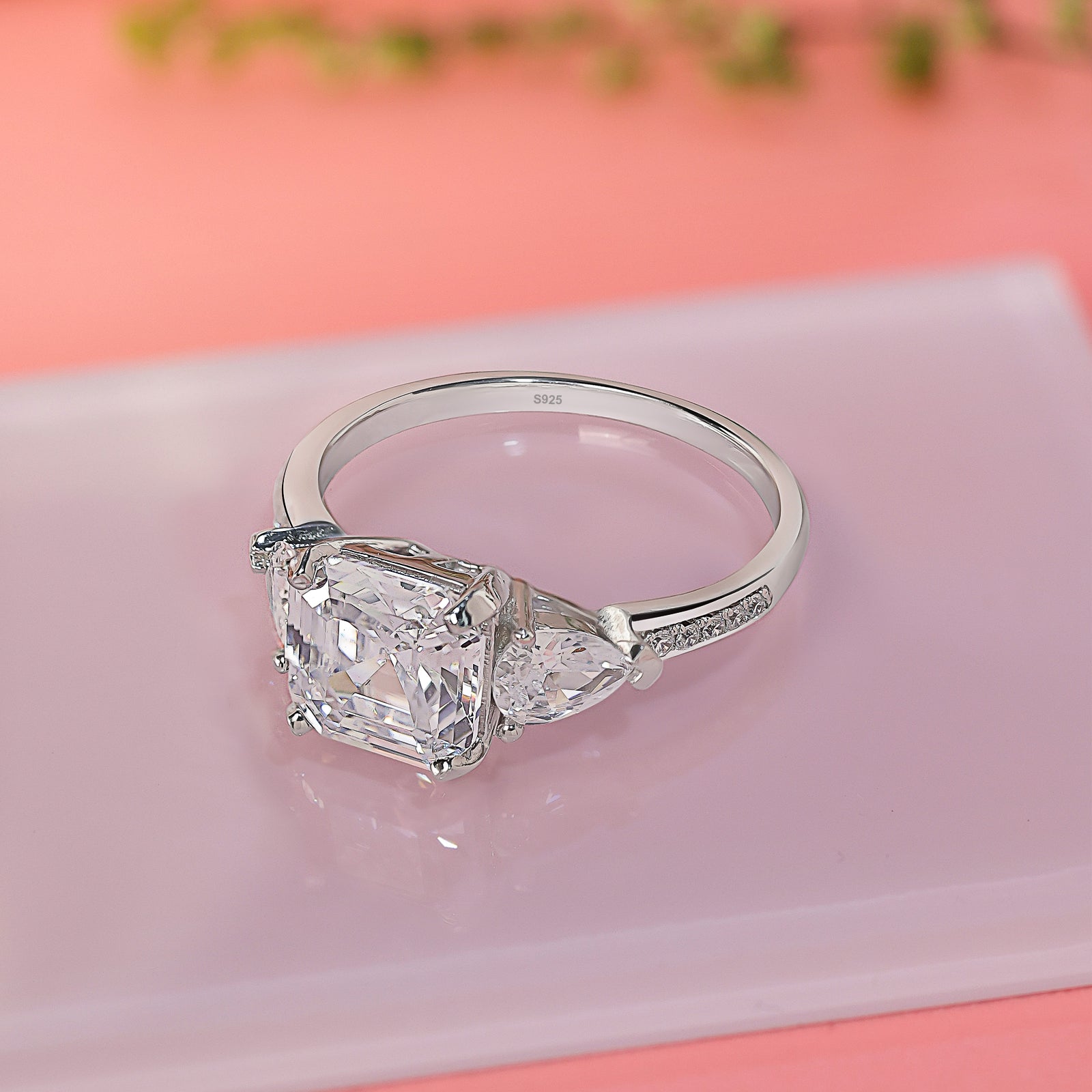 Square Cut CZ Studded Silver Ring - Tweov Jewels