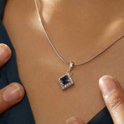 Sapphire Blue CZ Pendant Chain For Women – 925 Sterling Silver Rhodium Plated
