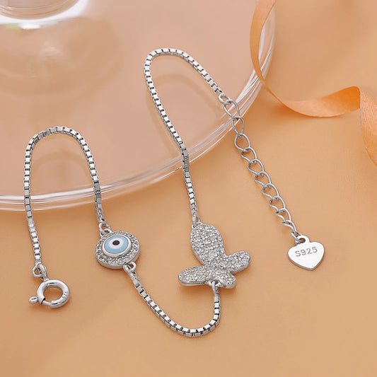 Evil Eye Butterfly Silver Bracelet - Tweov Jewels