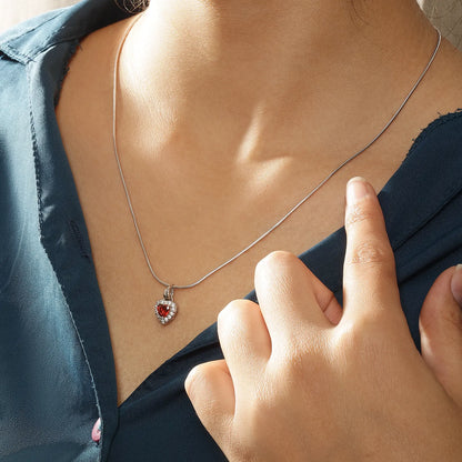 Ruby Red Heart Pendant Chain For Women – 925 Sterling Silver Rhodium Plated