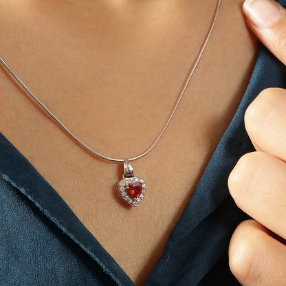 Ruby Red Heart Pendant Chain For Women – 925 Sterling Silver Rhodium Plated