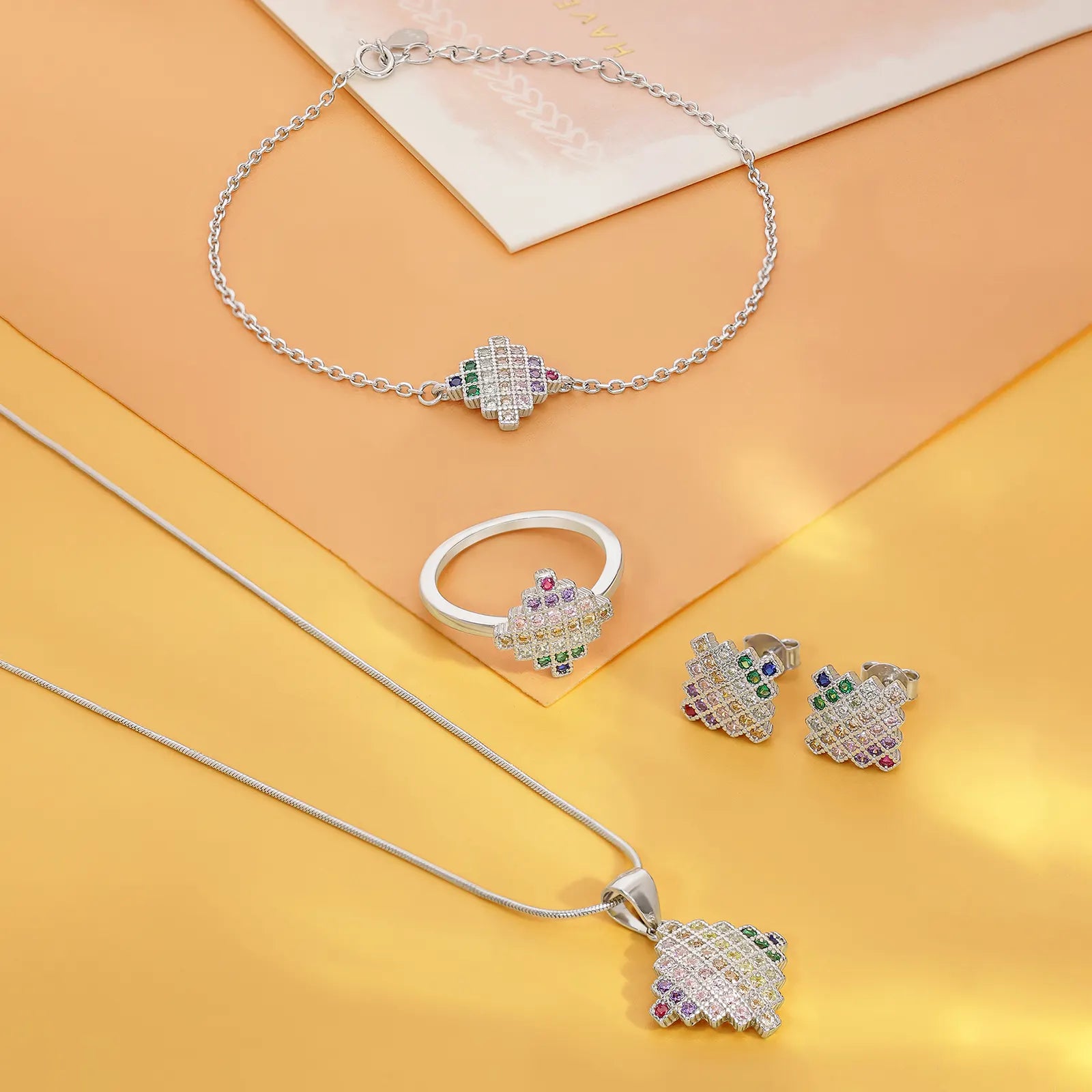 Multicolor CZ Silver Pendant Set