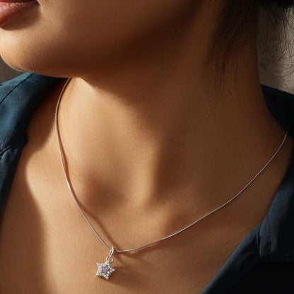 Purple Star CZ Pendant Chain For Women – 925 Sterling Silver Rhodium Plated