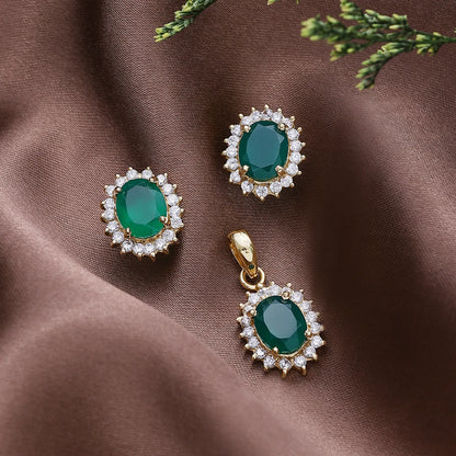Pure Silver Emerald Green Pendant & Earrings Set - Tweov Jewels