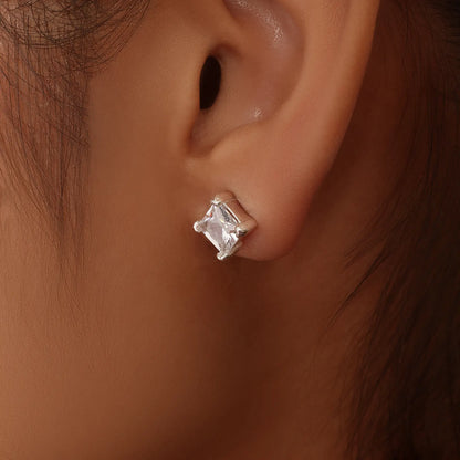 Square Solitaire Stud Earrings for Women – 925 Sterling Silver Rhodium Plated