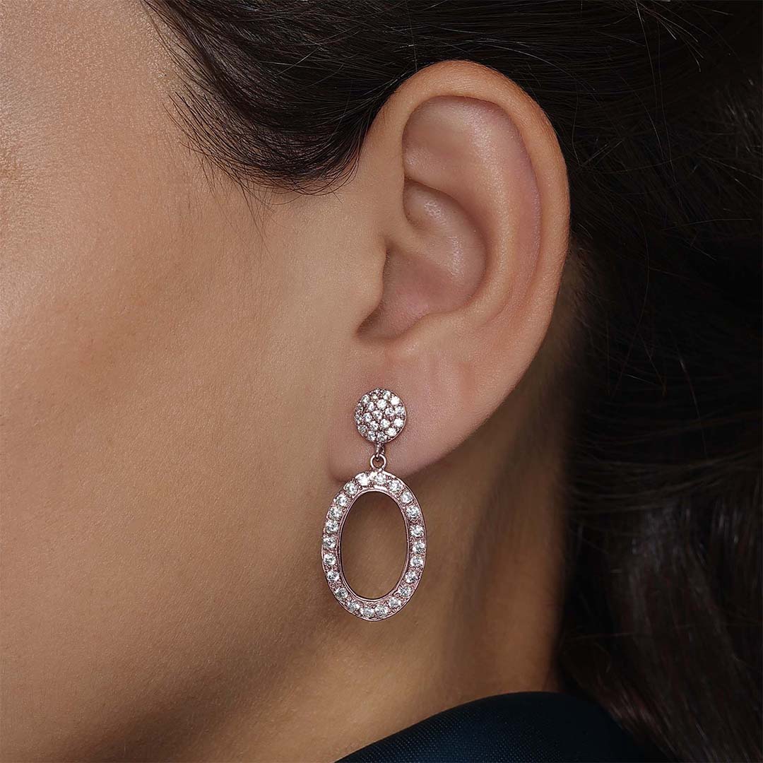 Pure Silver Earrings - Rose Gold Finish CZ Danglers - Tweov Jewels