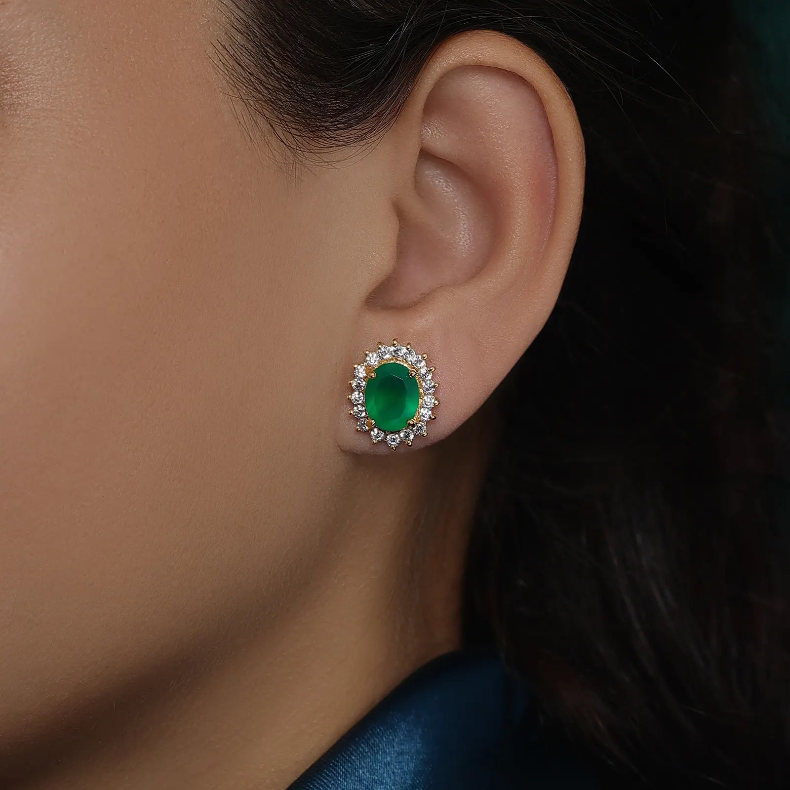 Gold-Plated CZ Emerald Pendant & Earrings Set