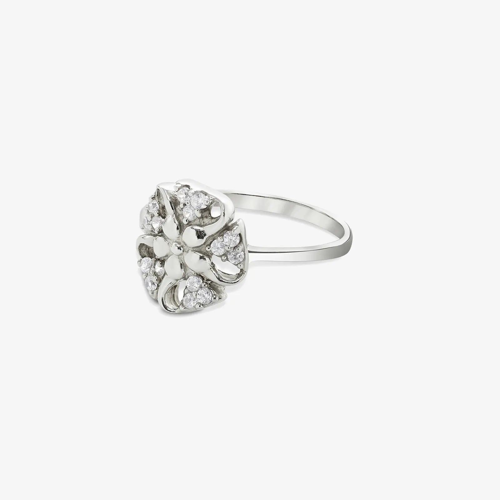 Trendy Floral CZ Silver Ring - Tweov Jewels
