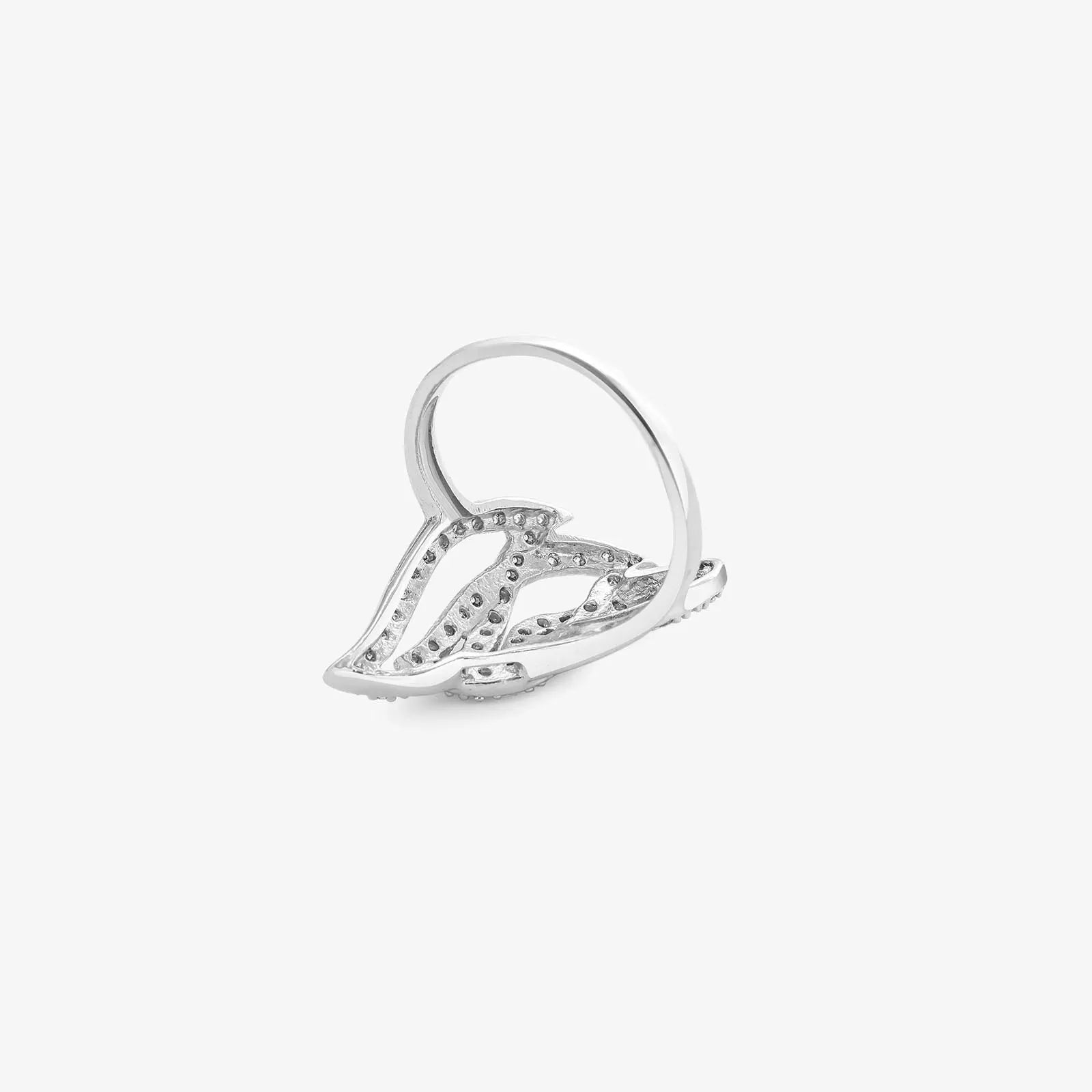 Sparkling Zircon Studded Leaf Design Silver Ring - Tweov Jewels