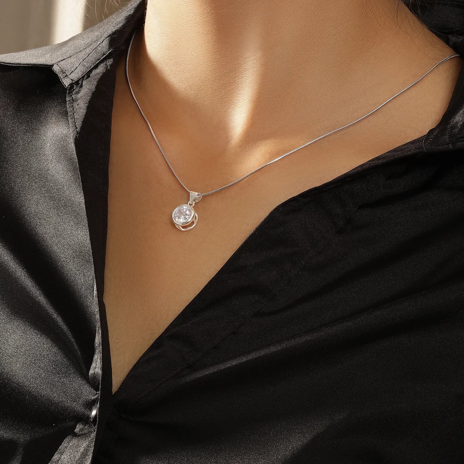 CZ Solitaire Pendant Chain For Women – 925 Sterling Silver Rhodium Plated