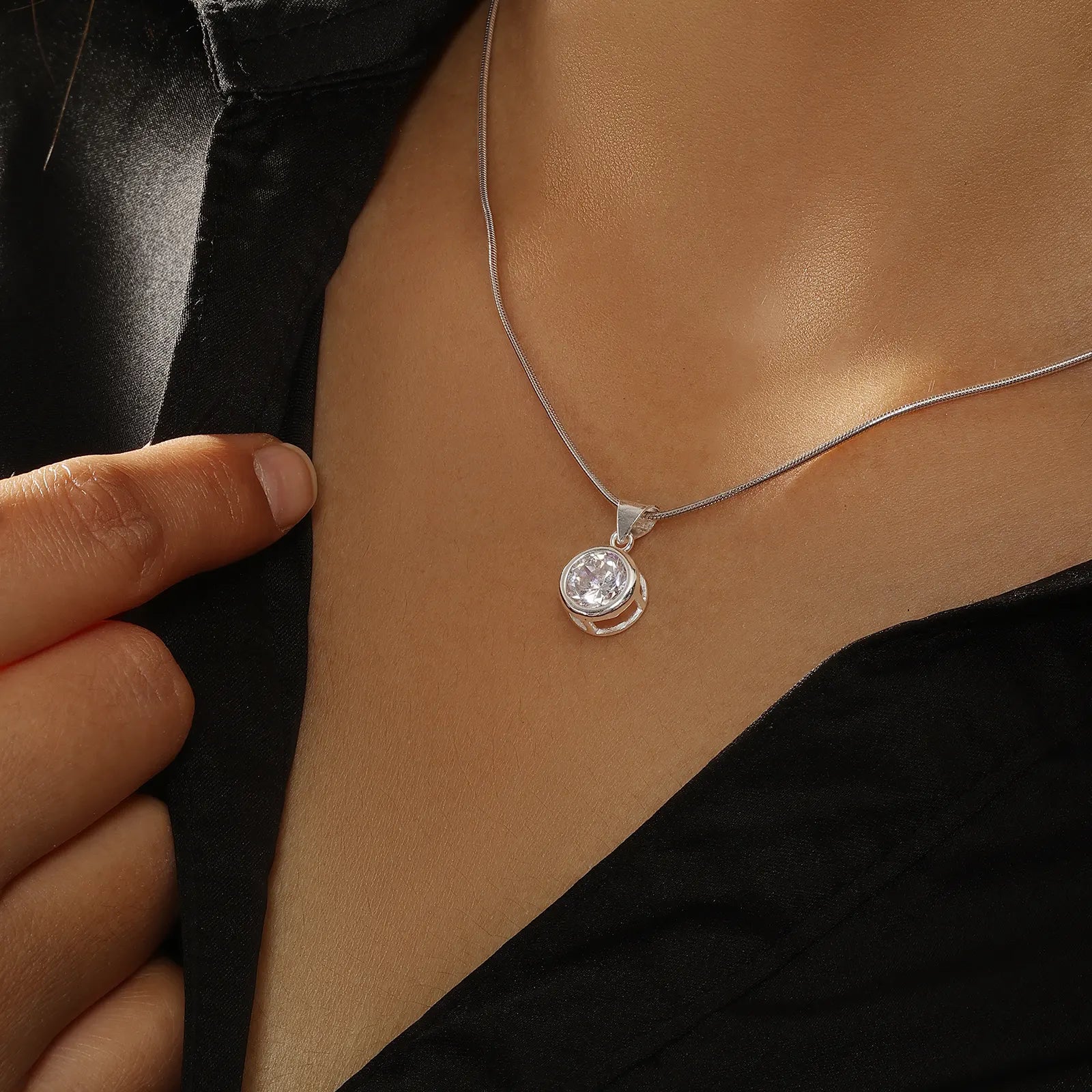 CZ Solitaire Pendant Chain For Women – 925 Sterling Silver Rhodium Plated