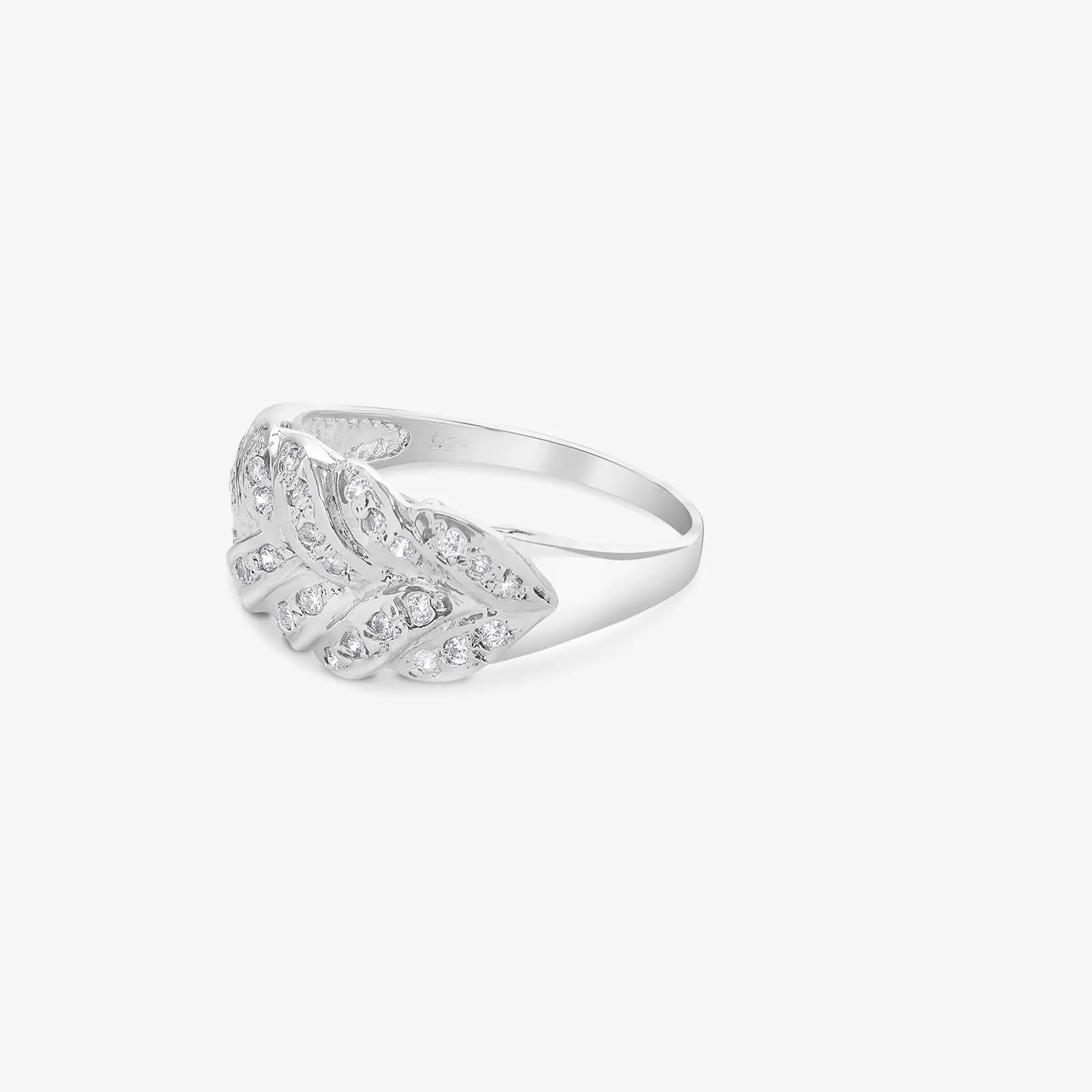 Cubic Zirconia Leaf Silver Ring - Tweov Jewels
