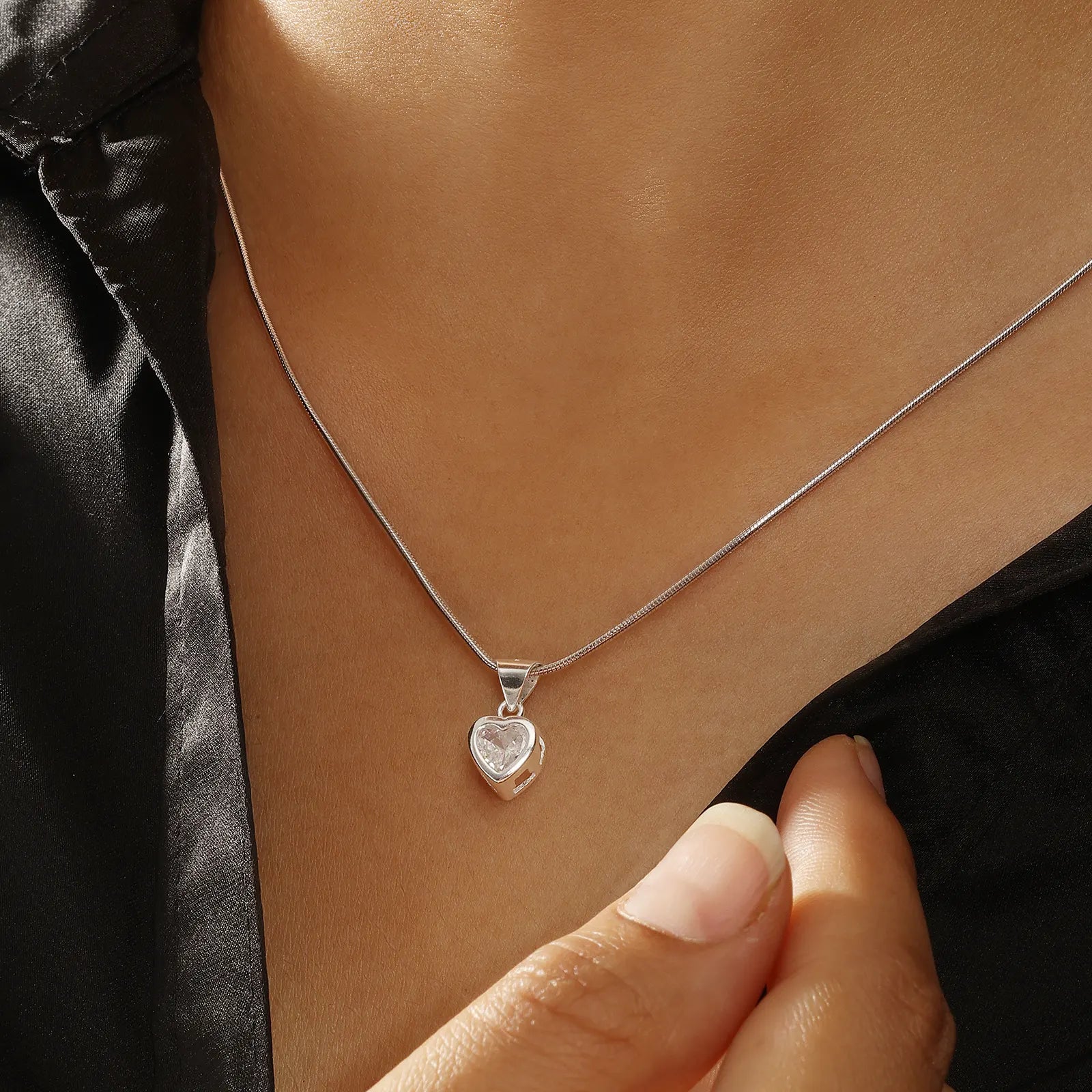 Cute Heart CZ Pendant Necklace For Women – 925 Sterling Silver Rhodium Plated