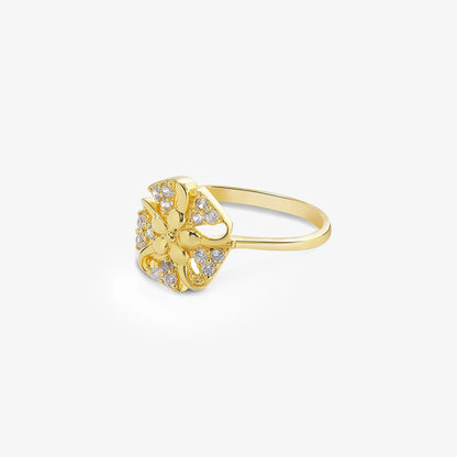 Gold Plated Designer Flower Silver Ring - Tweov Jewels