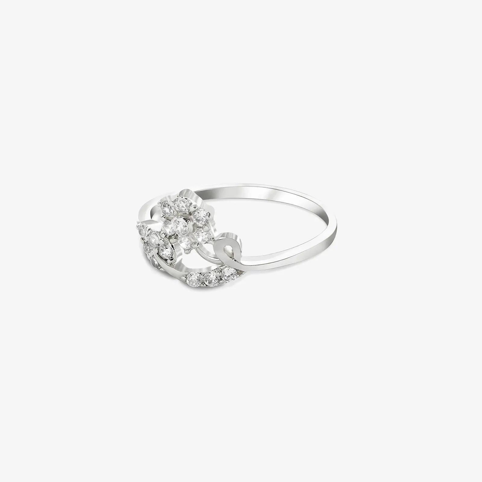 Silver CZ Floral Design Leaf Ring - Tweov Jewels