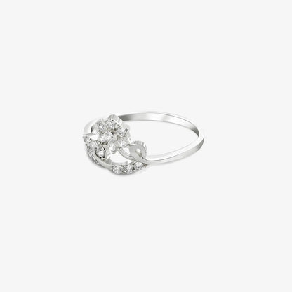 Silver CZ Floral Design Leaf Ring - Tweov Jewels