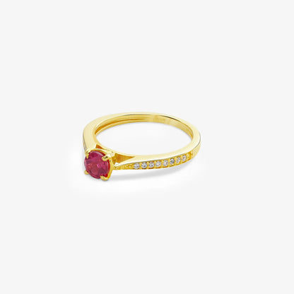 Gold Plated Silver Solitaire CZ Ruby Ring - Tweov Jewels