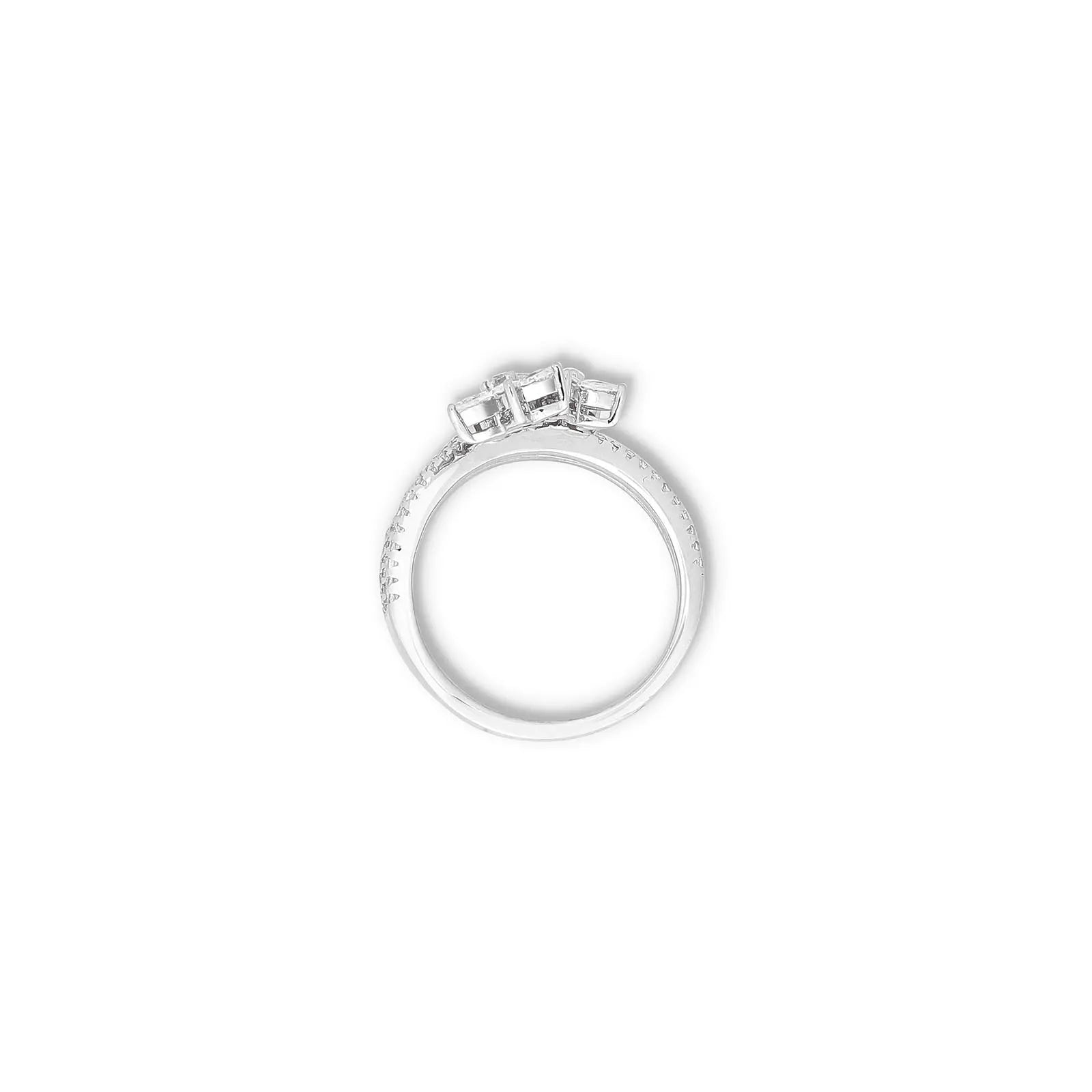 White Dual Floral CZ Ring For Women – 925 Sterling Silver Rhodium Plated