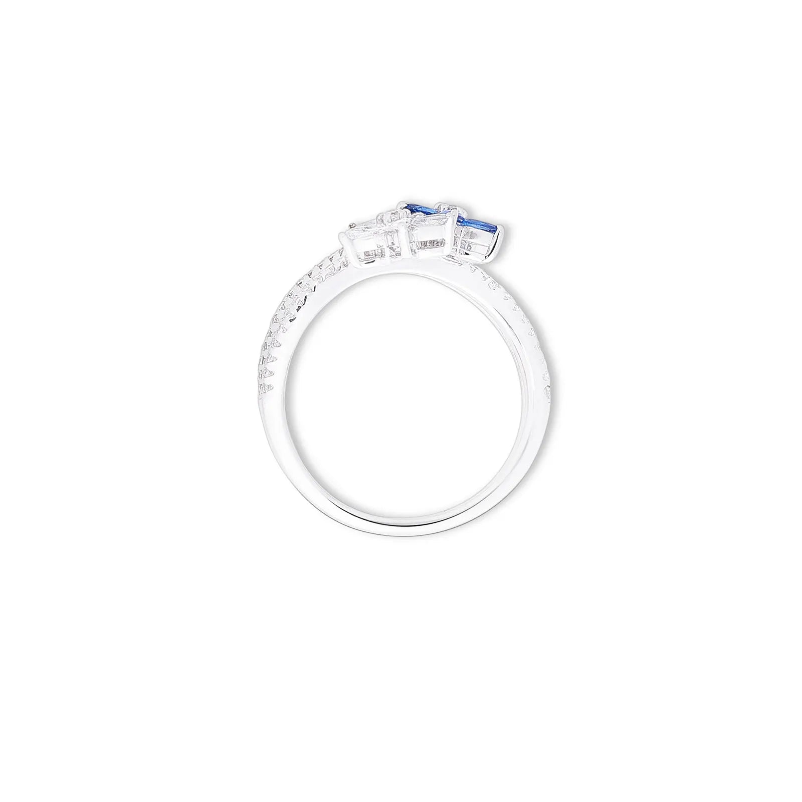 Sapphire & CZ Dual Floral Ring For Women – 925 Sterling Silver Rhodium Plated