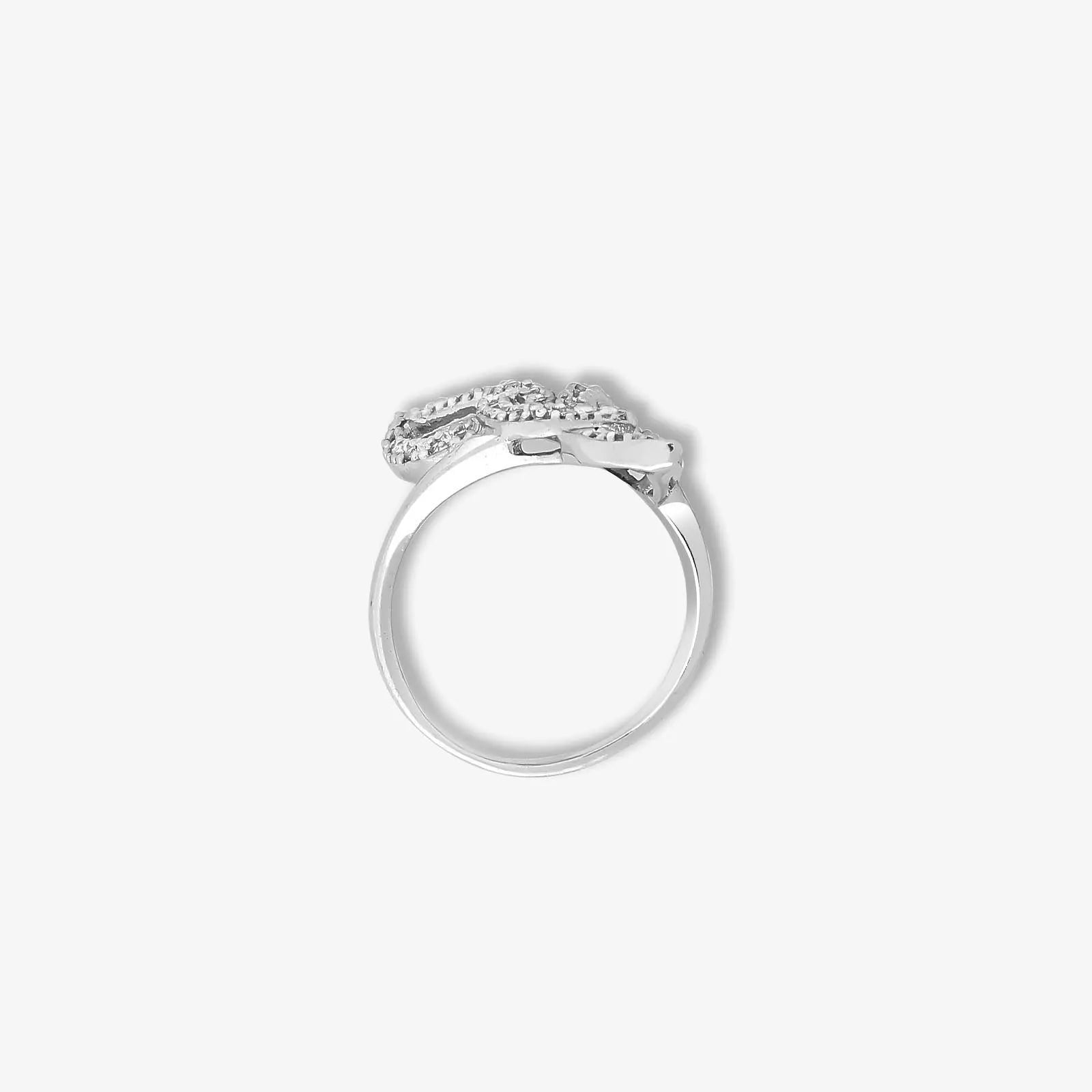 Sparkling Zircon Studded Leaf Design Silver Ring - Tweov Jewels