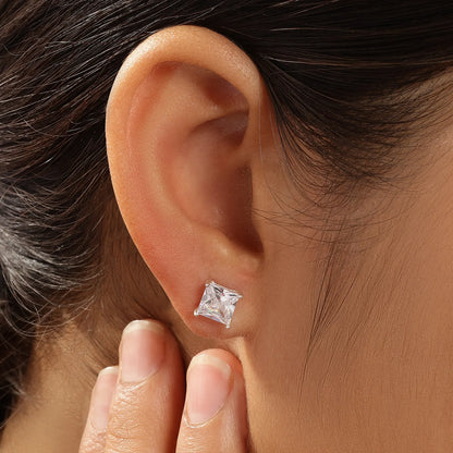 Square CZ Stud Earrings For Women & Girls – 925 Sterling Silver Rhodium Plated