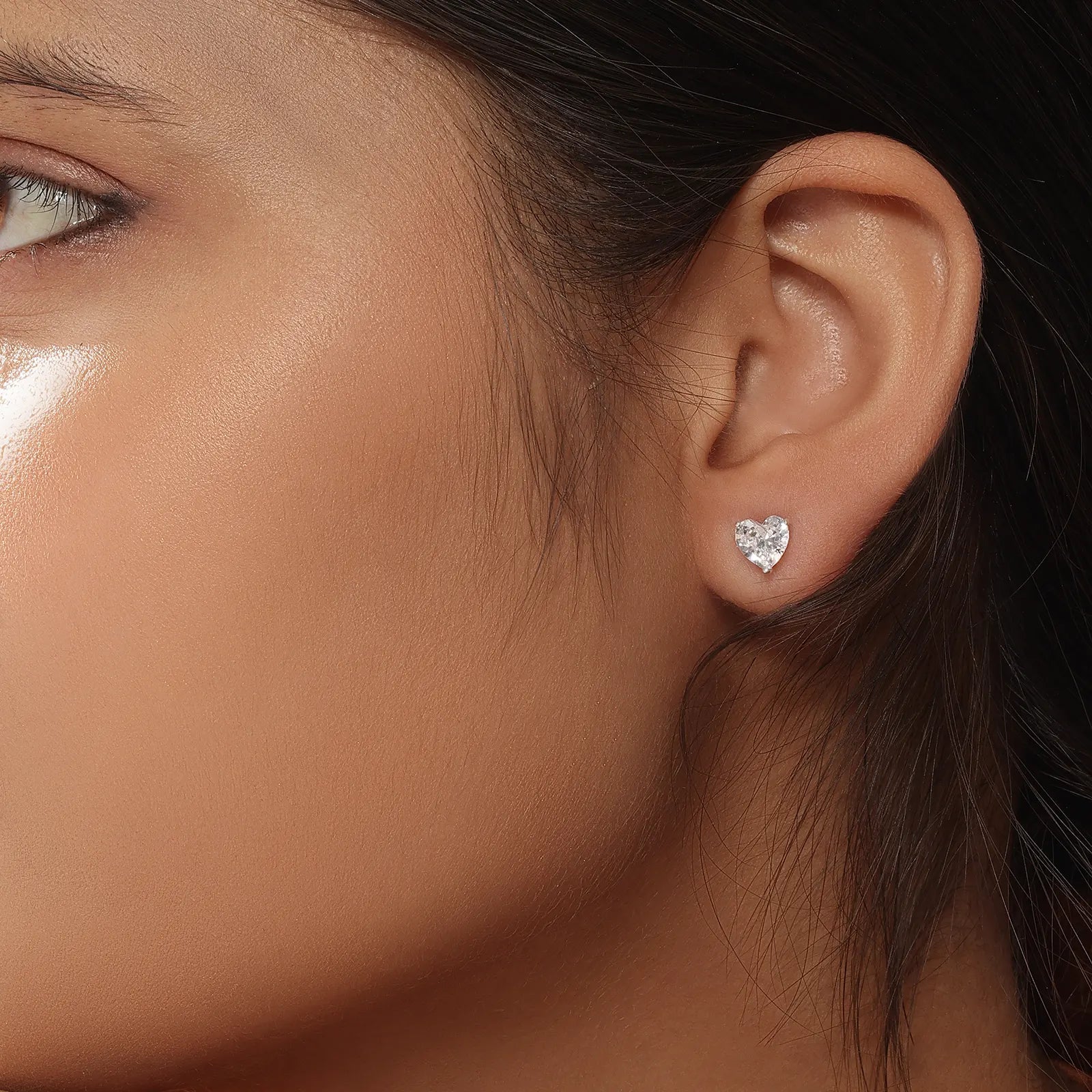 Heart Cut Crystal Stud Earrings for Women – 925 Sterling Silver Rhodium Plated