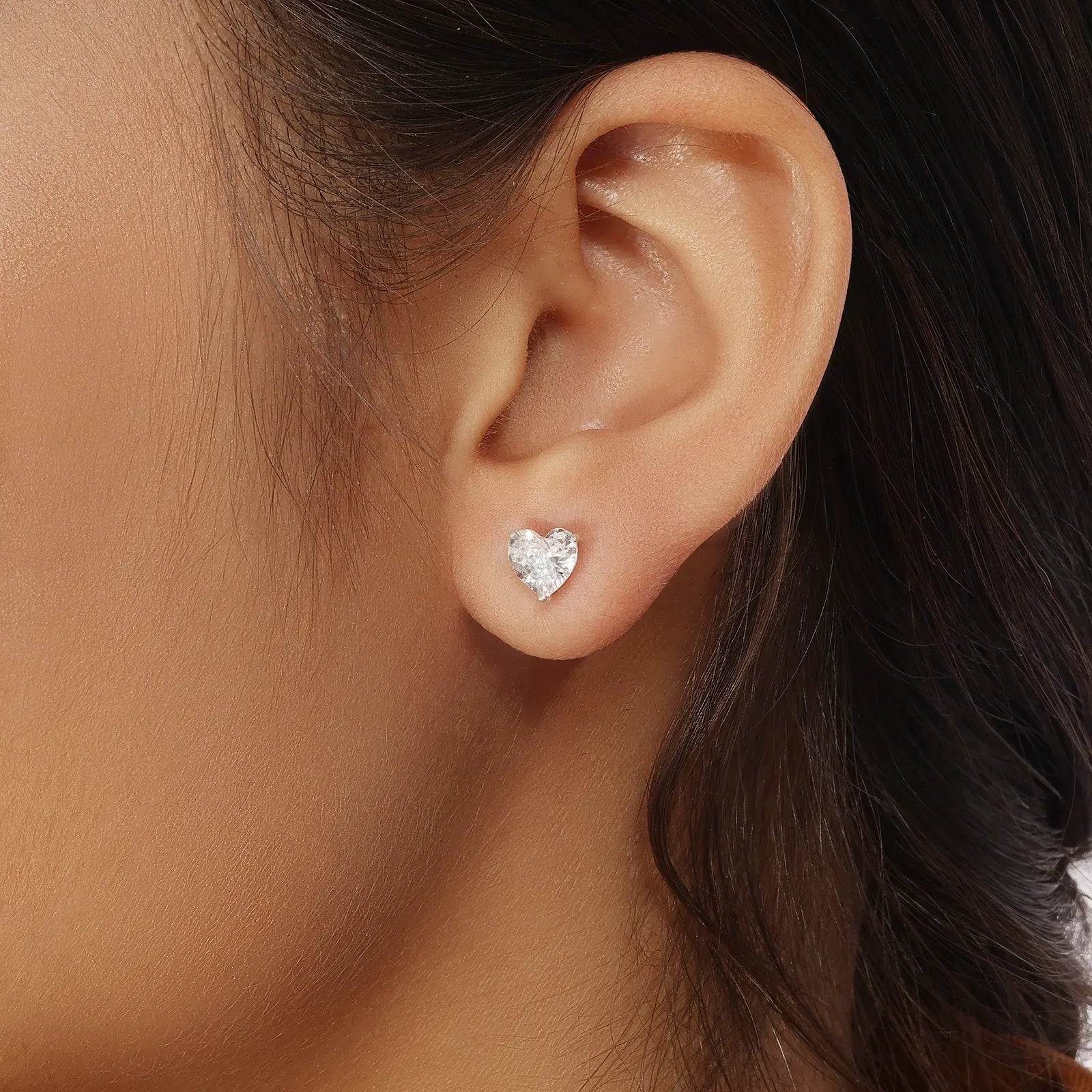 Heart Cut Crystal Stud Earrings for Women – 925 Sterling Silver Rhodium Plated