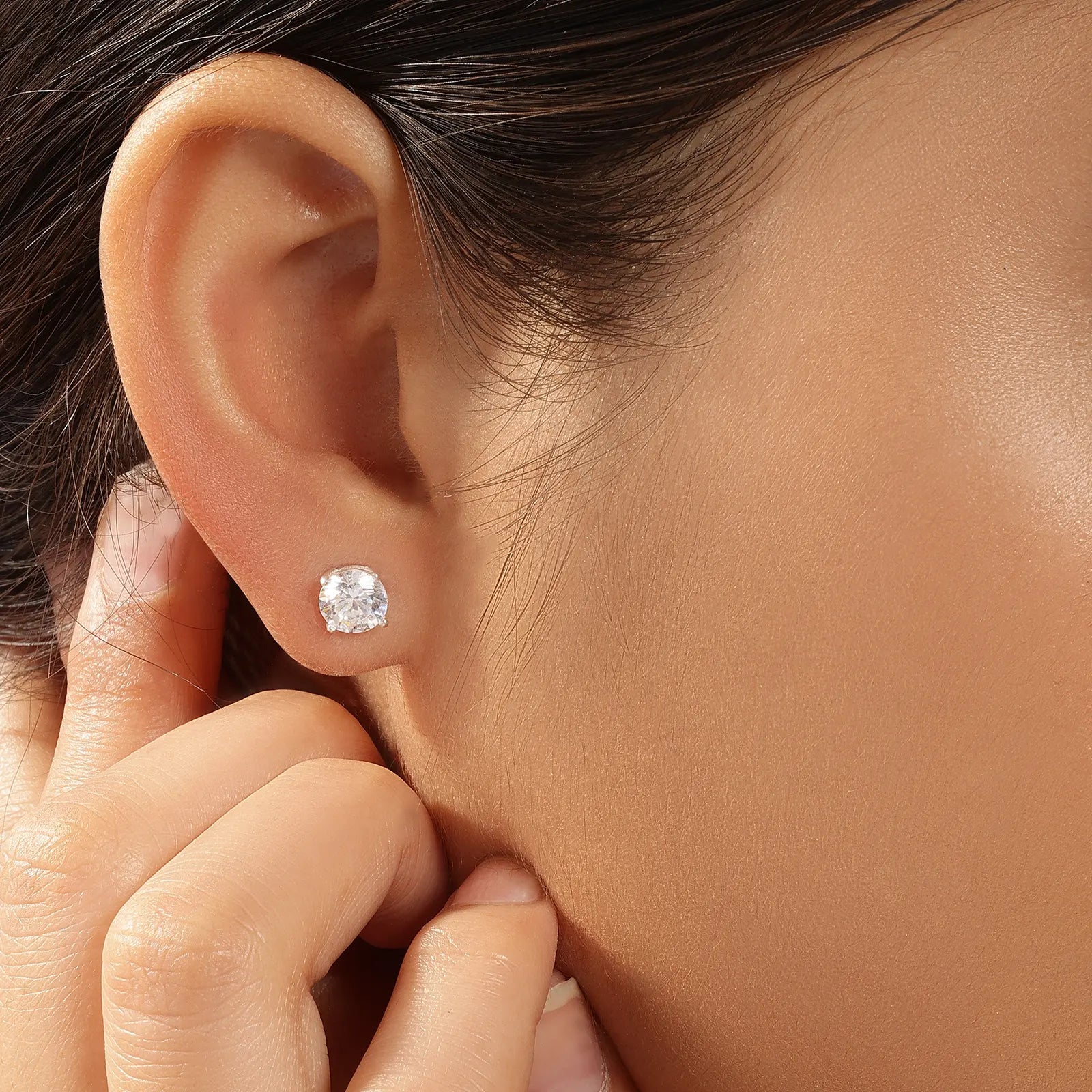 Cubic Zirconia Round Stud Earrings for Women – 925 Sterling Silver Rhodium Plated
