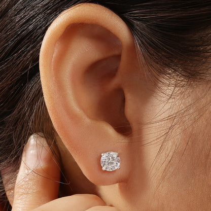 Cubic Zirconia Round Stud Earrings for Women – 925 Sterling Silver Rhodium Plated