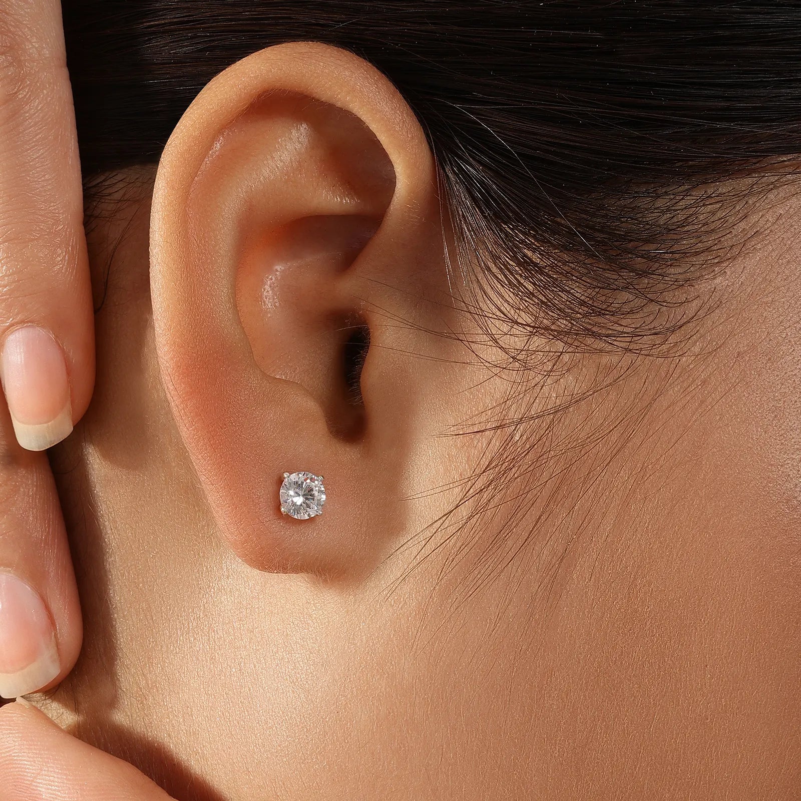 White Round CZ Earrings For Women – 925 Sterling Silver Rhodium Plated