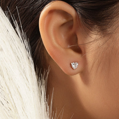 CZ Heart Stud Earrings For Women – 925 Sterling Silver Rhodium Plated