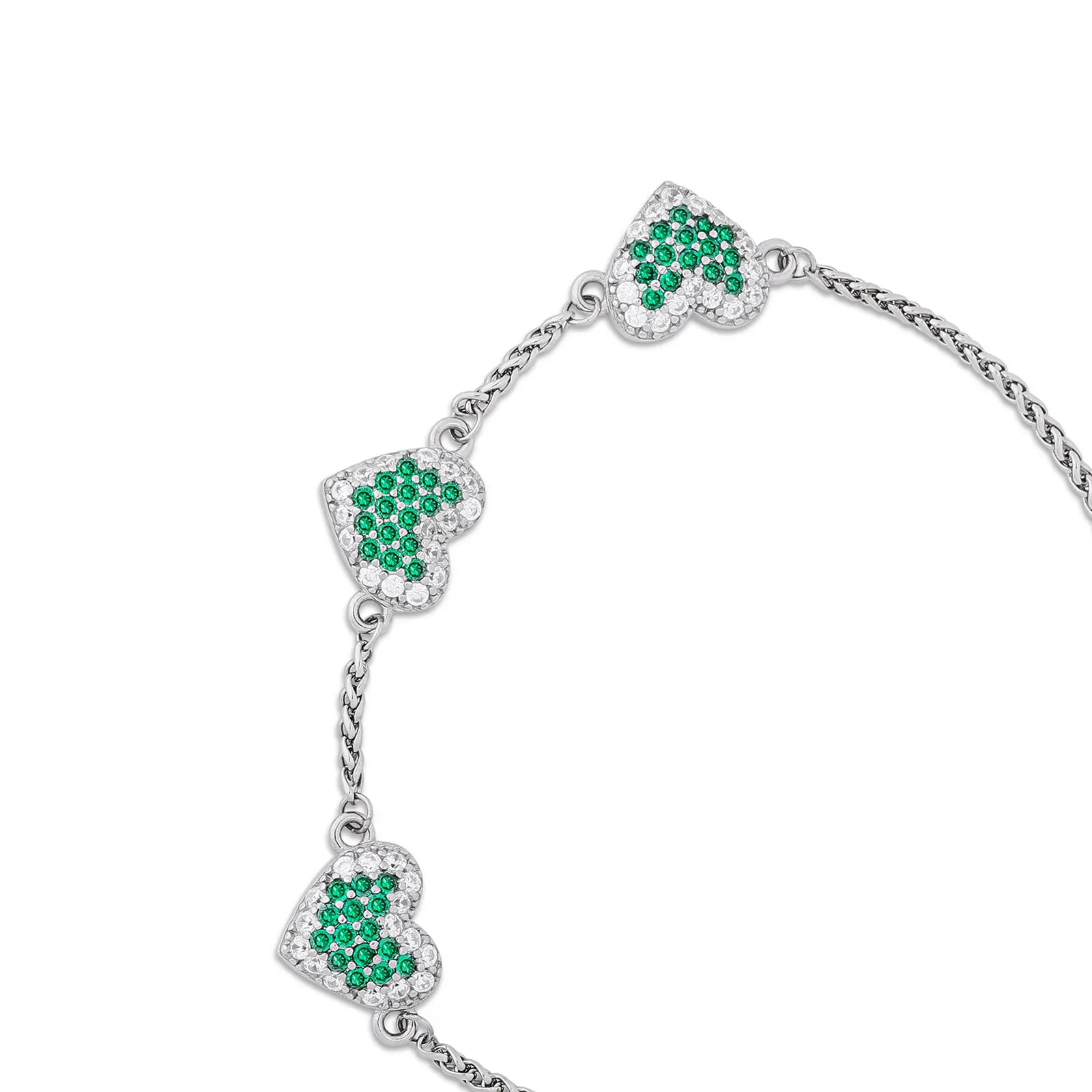 Emerald Triple Heart Bracelet For Women – 925 Sterling Silver Rhodium Plated