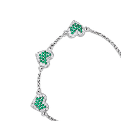 Emerald Triple Heart Bracelet For Women – 925 Sterling Silver Rhodium Plated