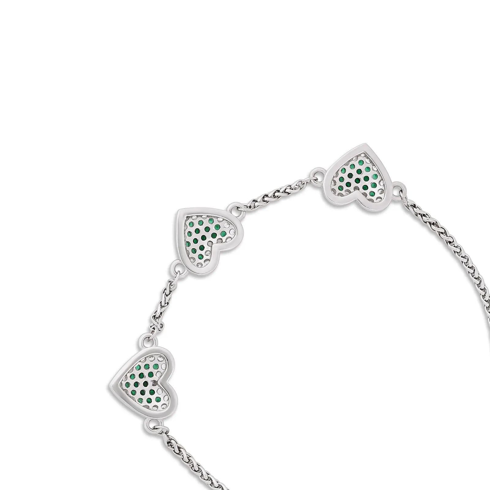 Emerald Triple Heart Bracelet For Women – 925 Sterling Silver Rhodium Plated