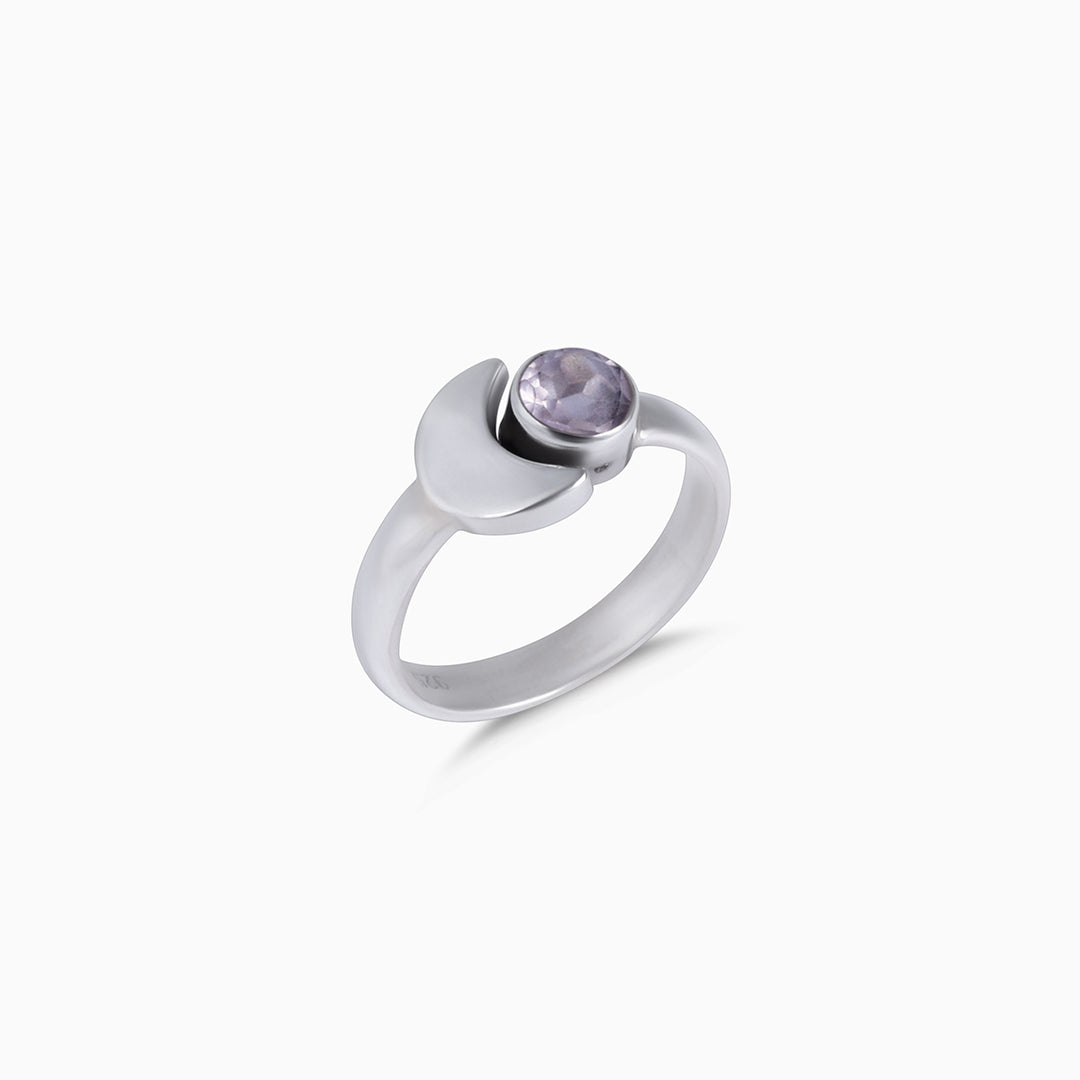 Pure Silver Ring - Simple Moony Glow With Crystal - Tweov Jewels