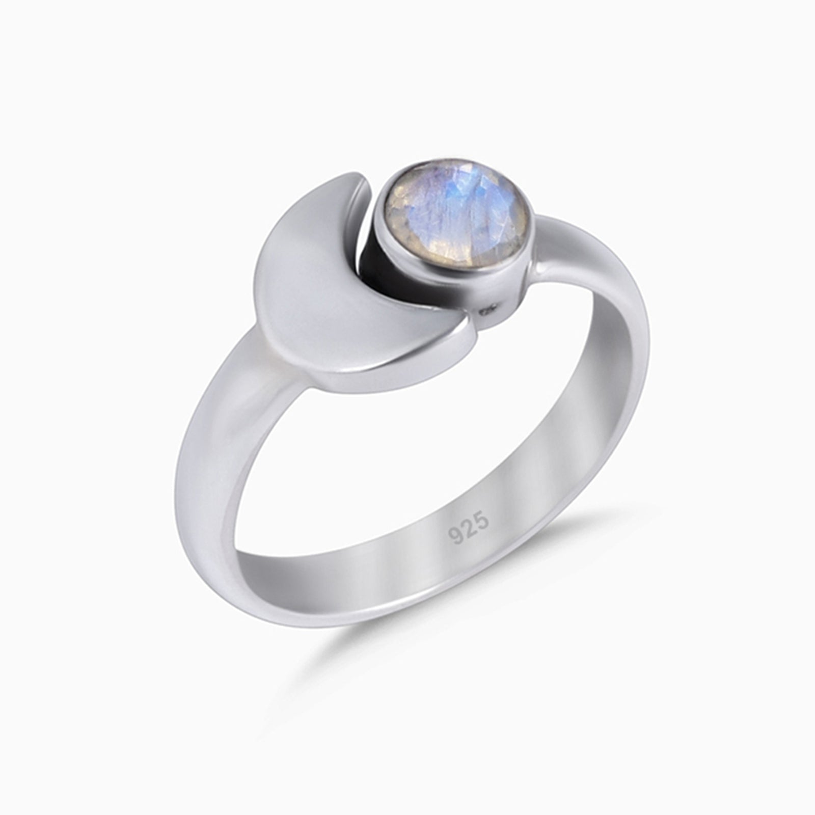 Silver Blue Stone Crescent Moon Ring