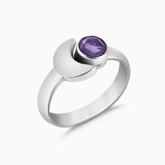 Silver Crystal Half Moon-Shaped Ring