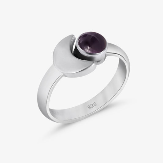 Silver Purple Stone Moon Ring