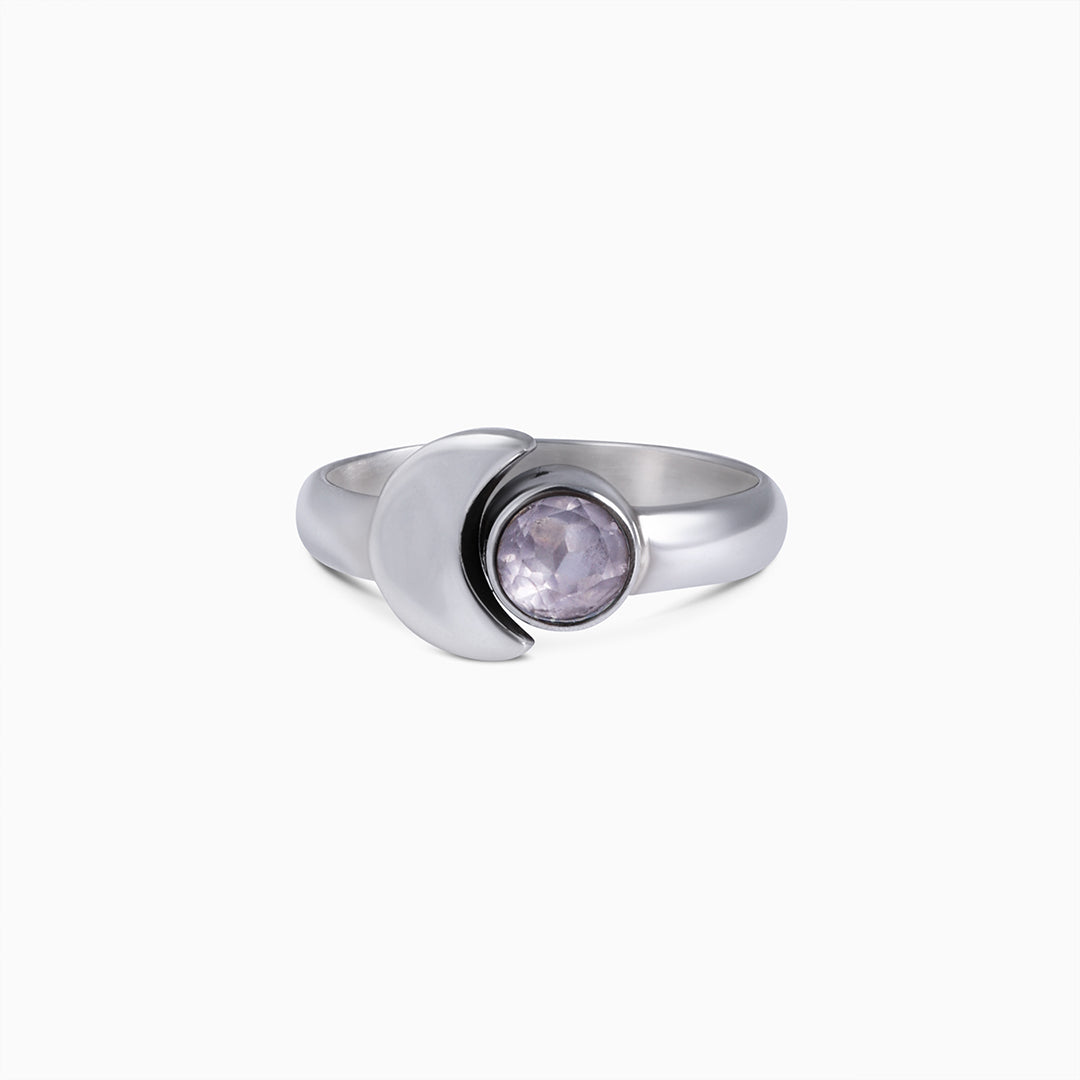 Pure Silver Ring - Simple Moony Glow With Crystal - Tweov Jewels