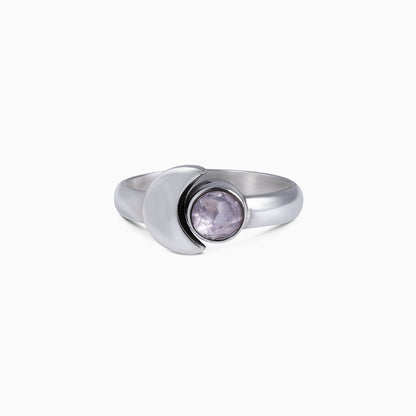Pure Silver Ring - Simple Moony Glow With Crystal - Tweov Jewels