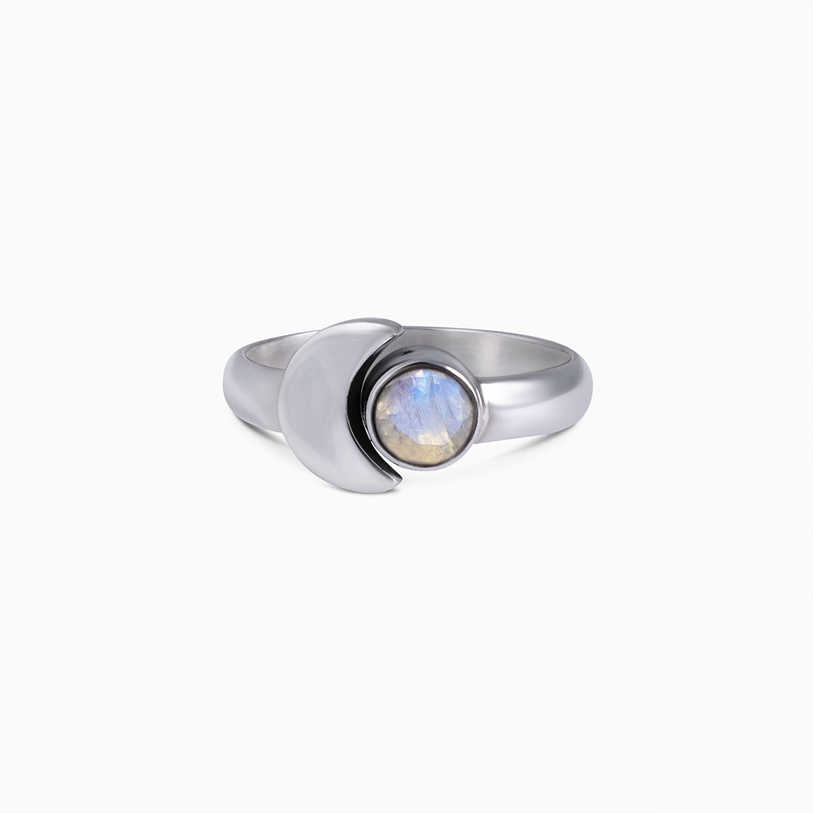 Silver Blue Stone Crescent Moon Ring