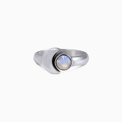 Silver Blue Stone Crescent Moon Ring