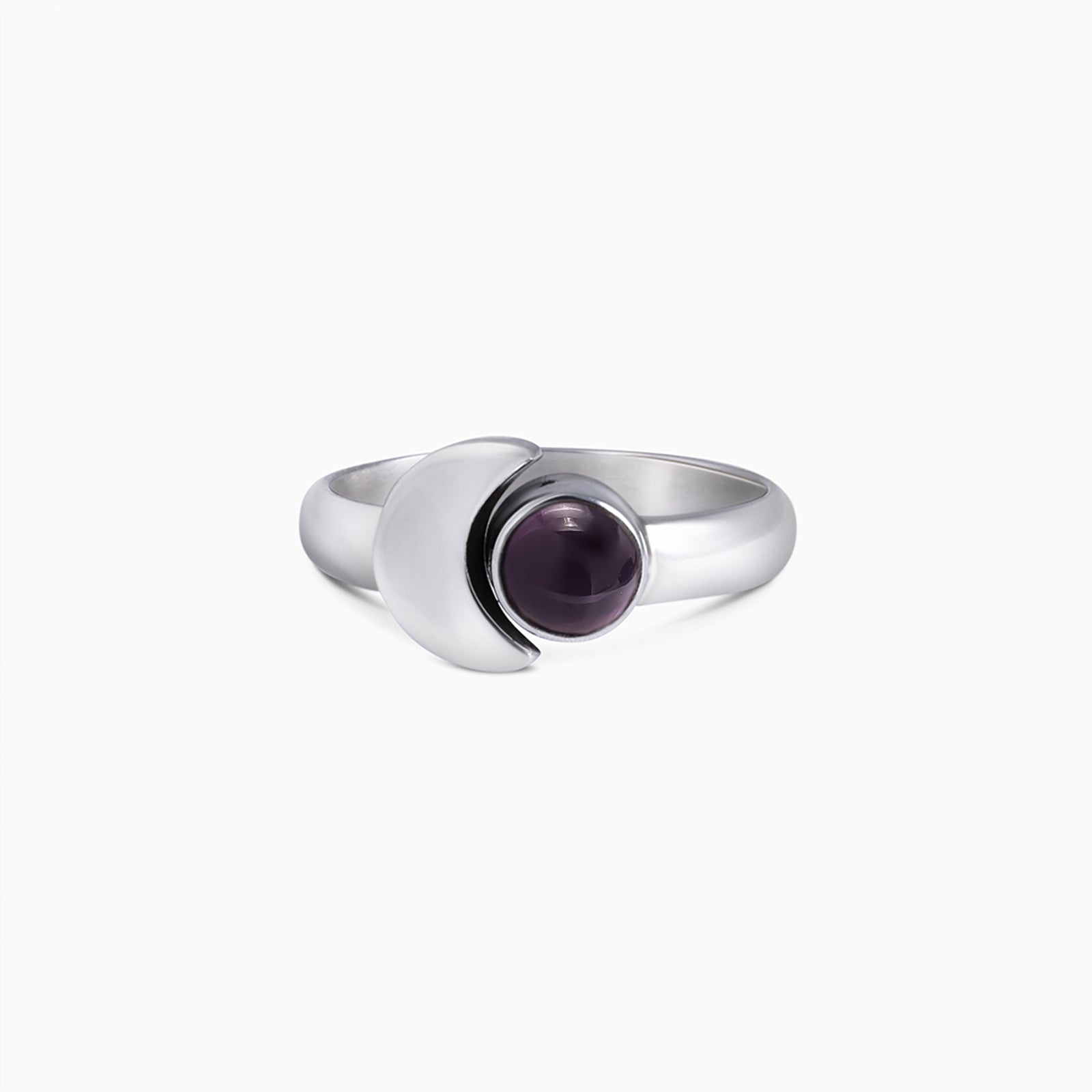Silver Purple Stone Moon Ring